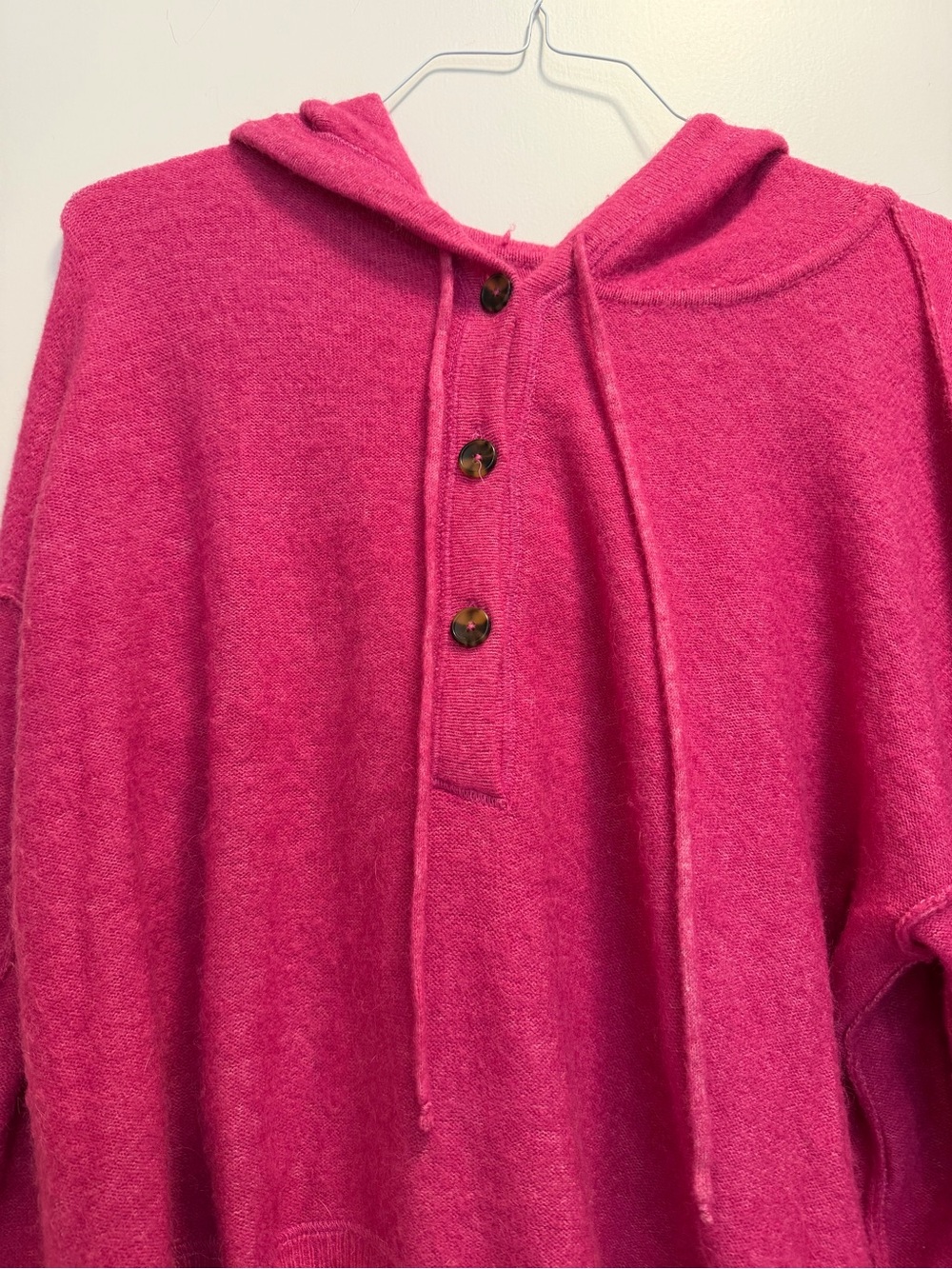 Free People Hot Pink Hooded Button Pullover